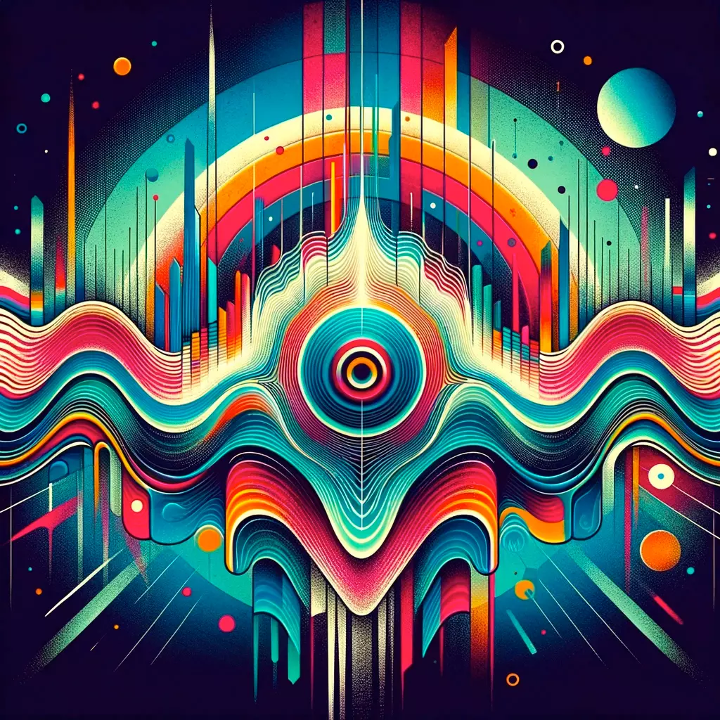Colorful abstract psychedelic art illustration with geometric shapes.