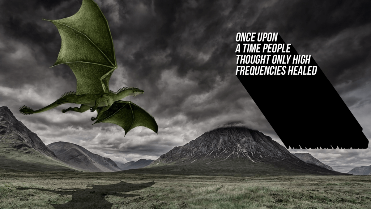 Green dragon flying over mountainous landscape with quote.