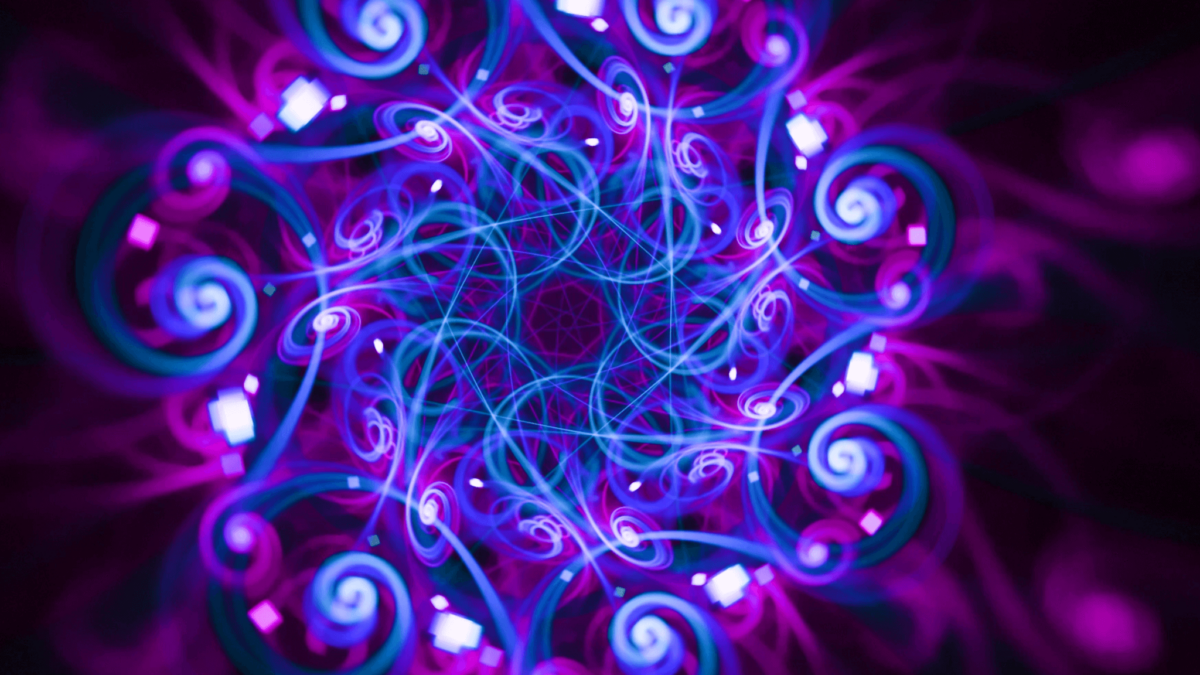Abstract neon fractal swirls background.