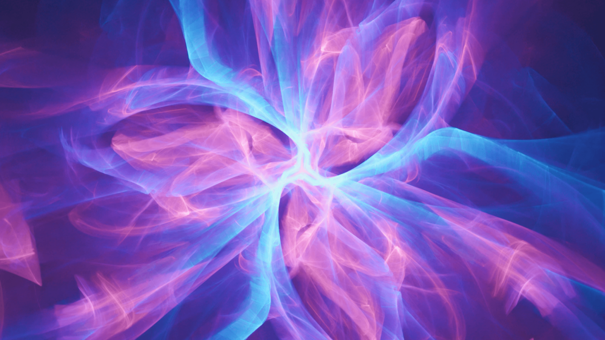 Abstract neon blue and purple fractal art.