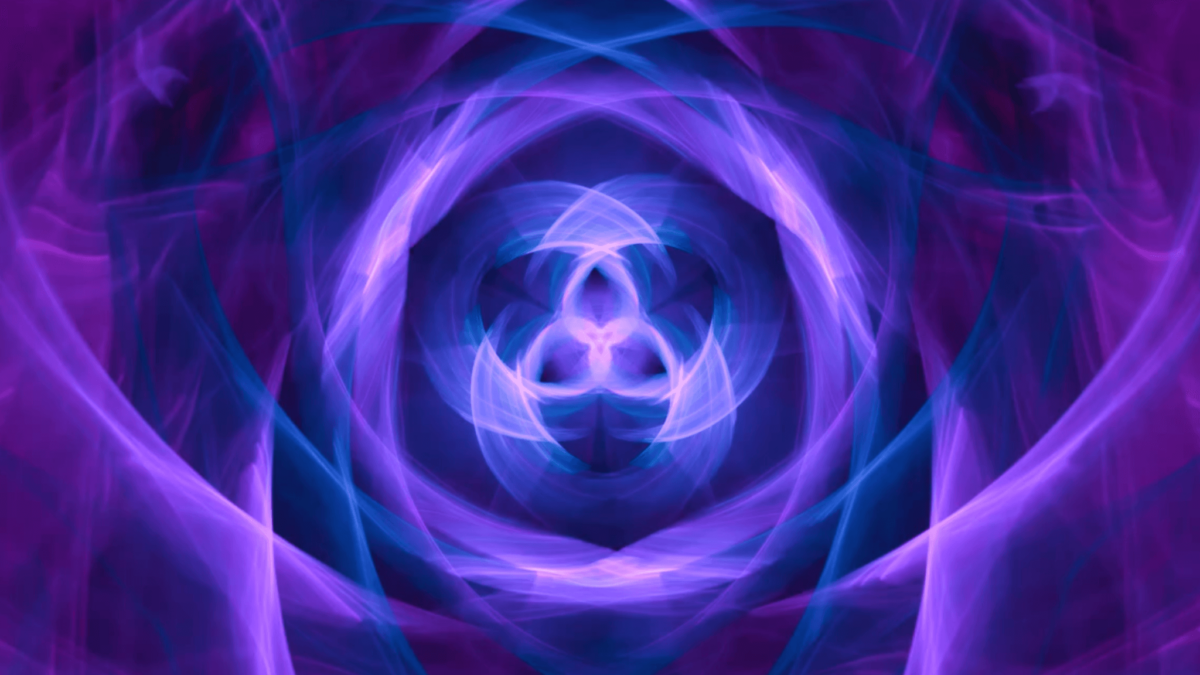 Abstract purple and blue fractal vortex design.