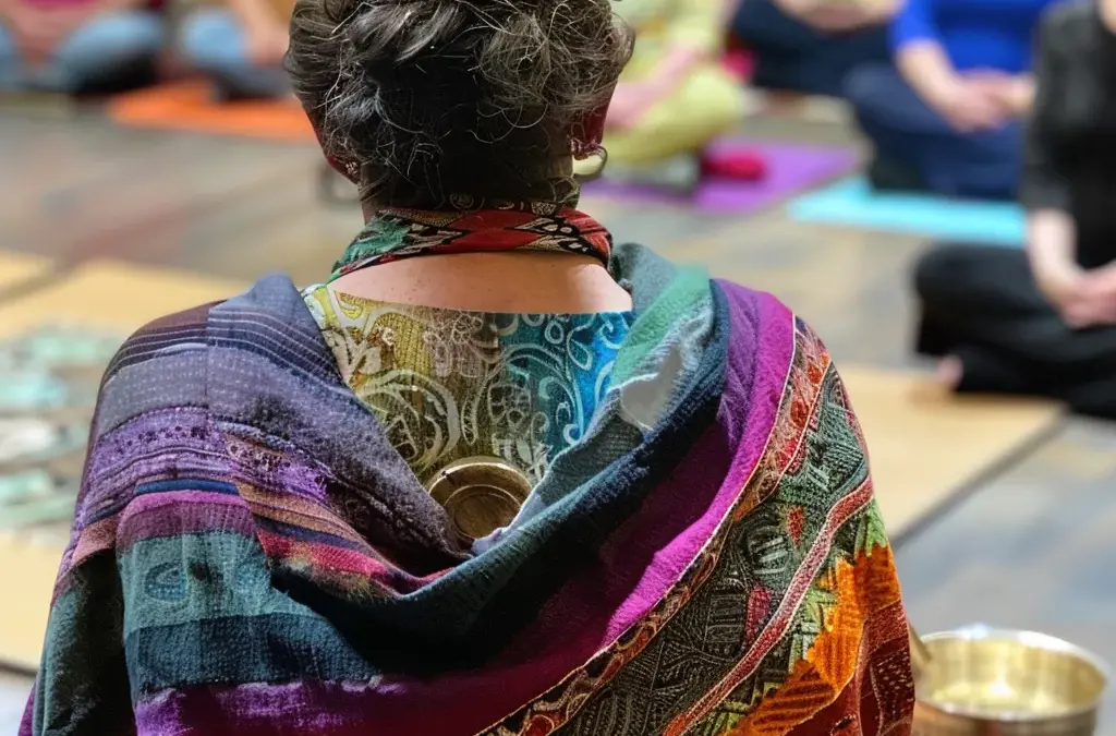 A woman conducting a sound bath