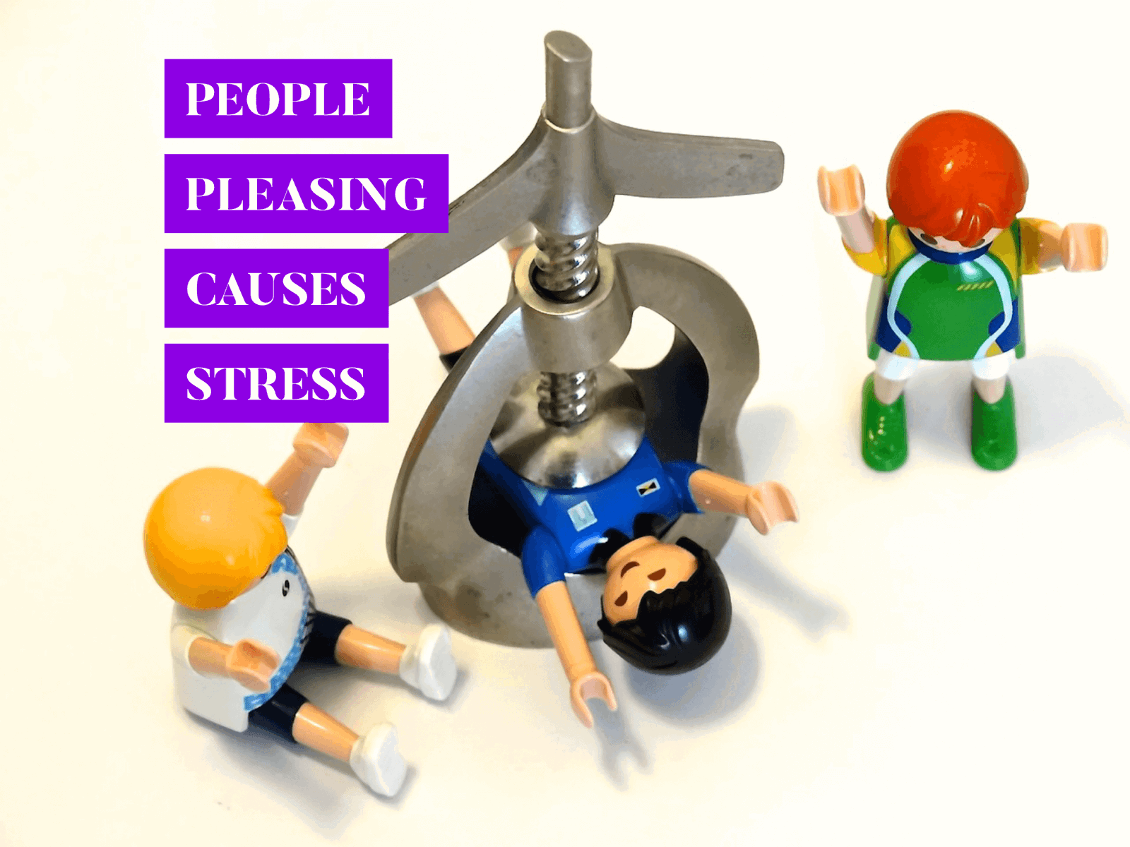 Toy figures illustrate stress from people-pleasing.
