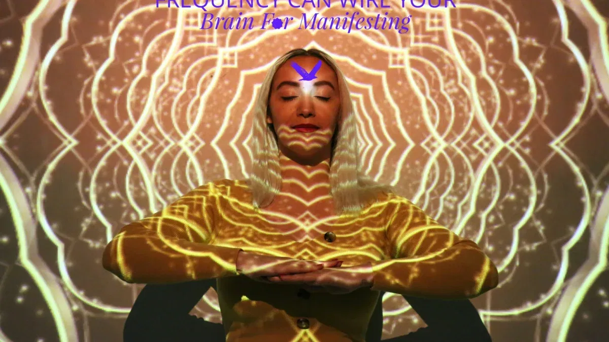 Person meditating with psychedelic projections.