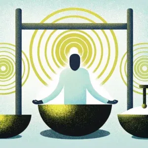 Meditative figure with concentric circles and energy aura