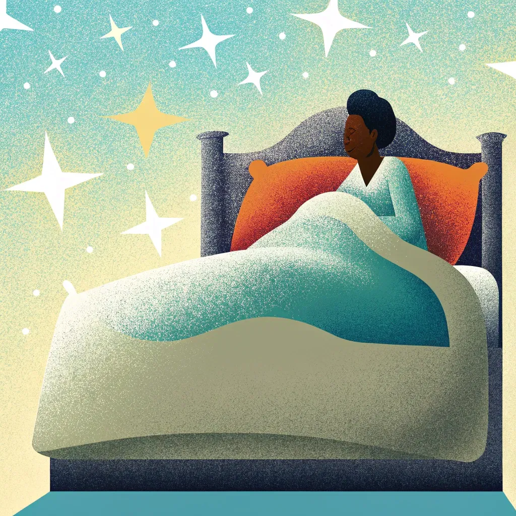 Person sleeping in bed under starry night.
