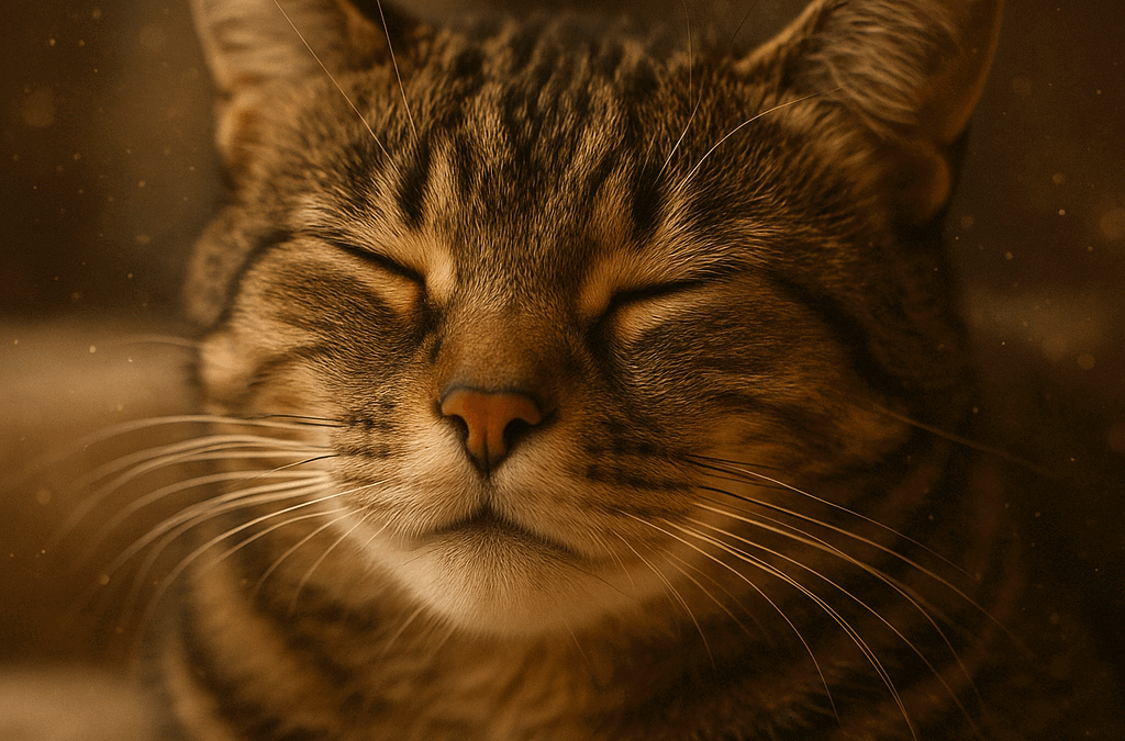 Sleeping tabby cat with closed eyes and whiskers
