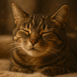 Sleeping tabby cat with closed eyes and whiskers