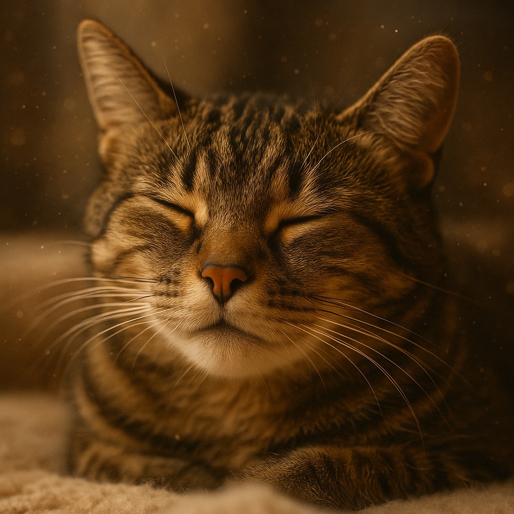 Sleeping tabby cat with closed eyes and whiskers