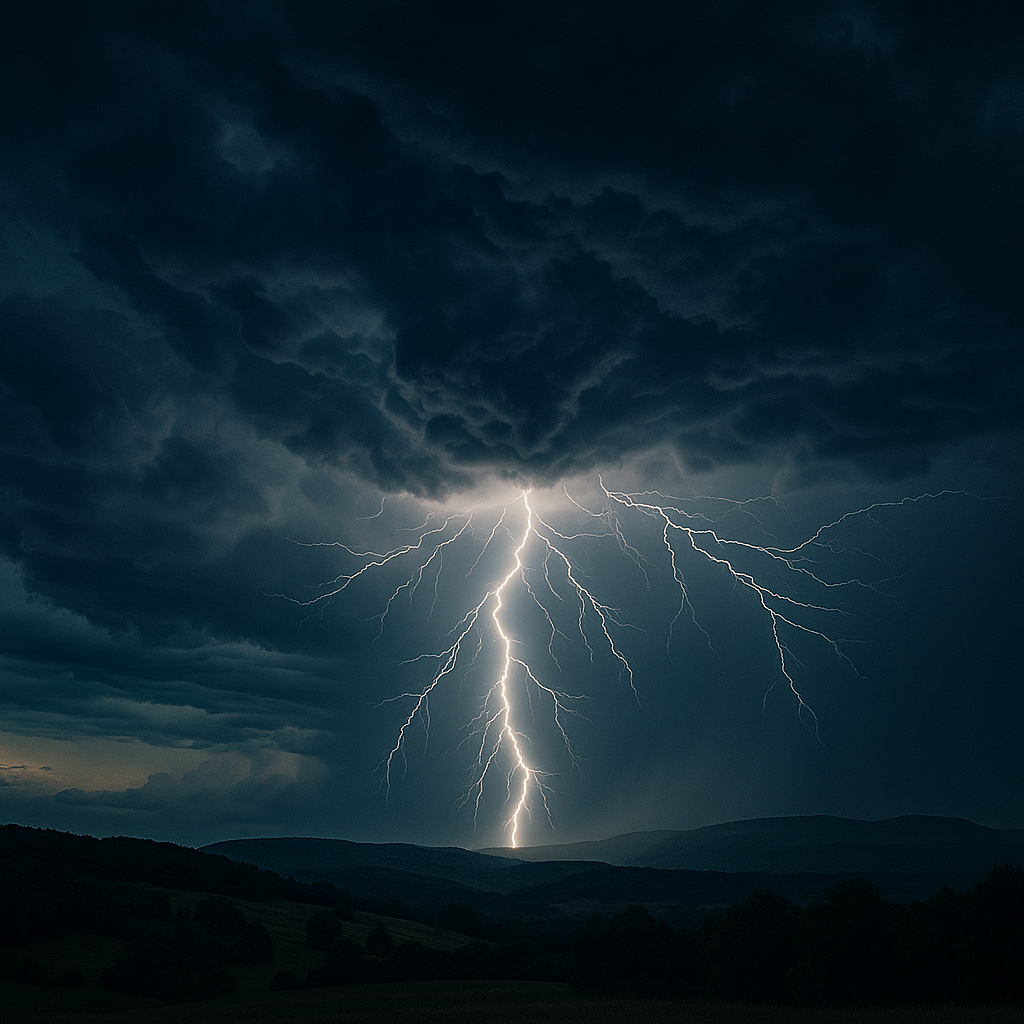 Dramatic lightning strike during nighttime storm
