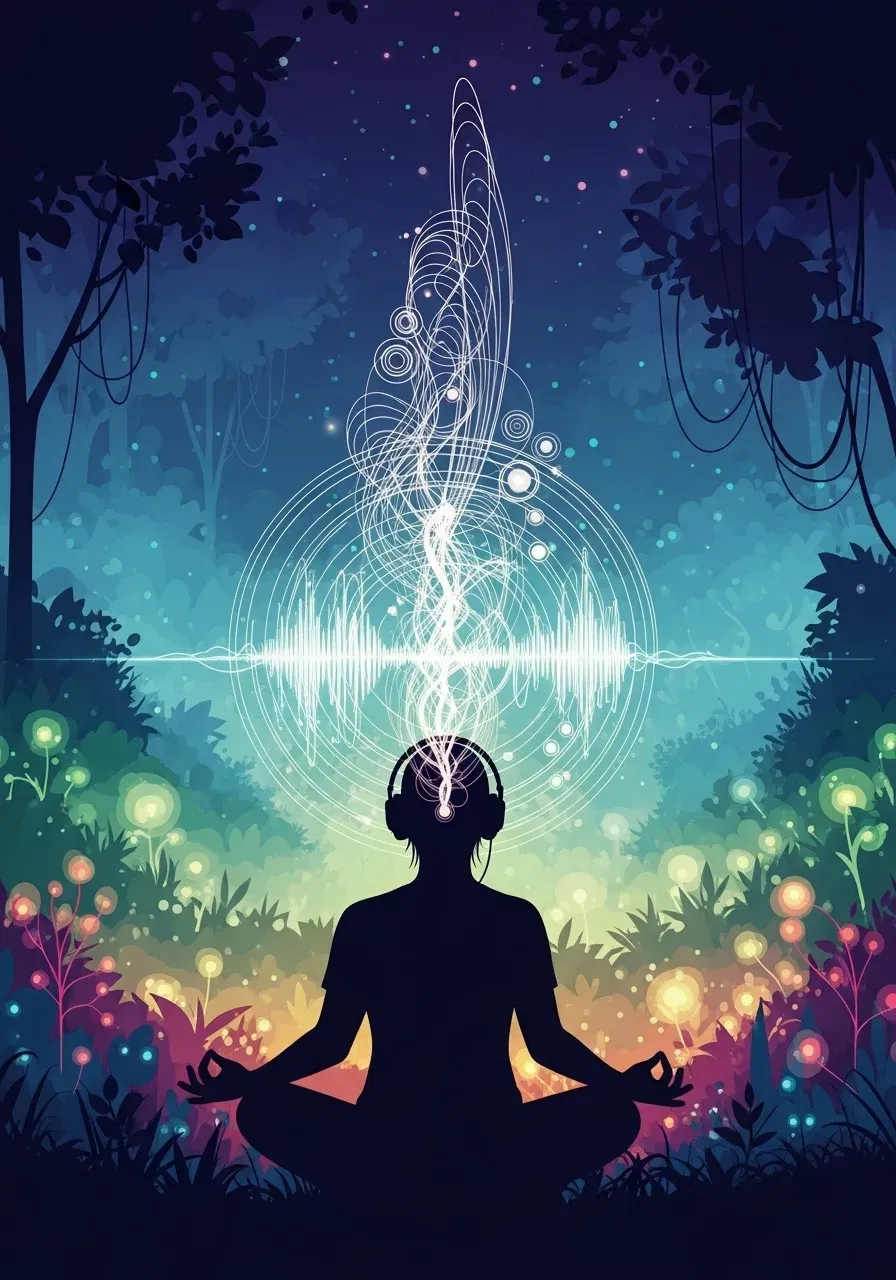 an image of someone meditating deeply to a sound bath