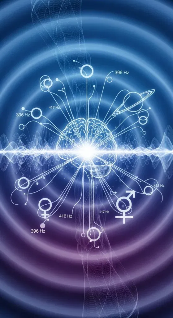 Futuristic brain with sound waves and frequencies.