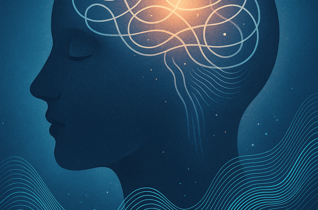 Abstract human brain illustration with glowing lines